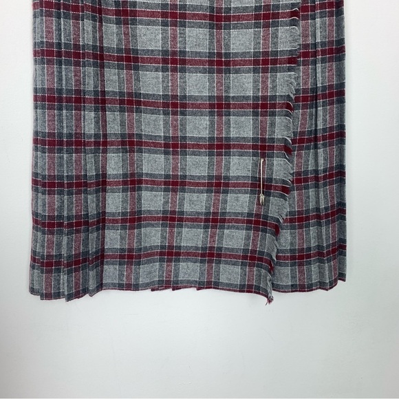 Halperns Vintage Burgundy Grey Plaid Tartan Kilt Skirt - Picture 3 of 8